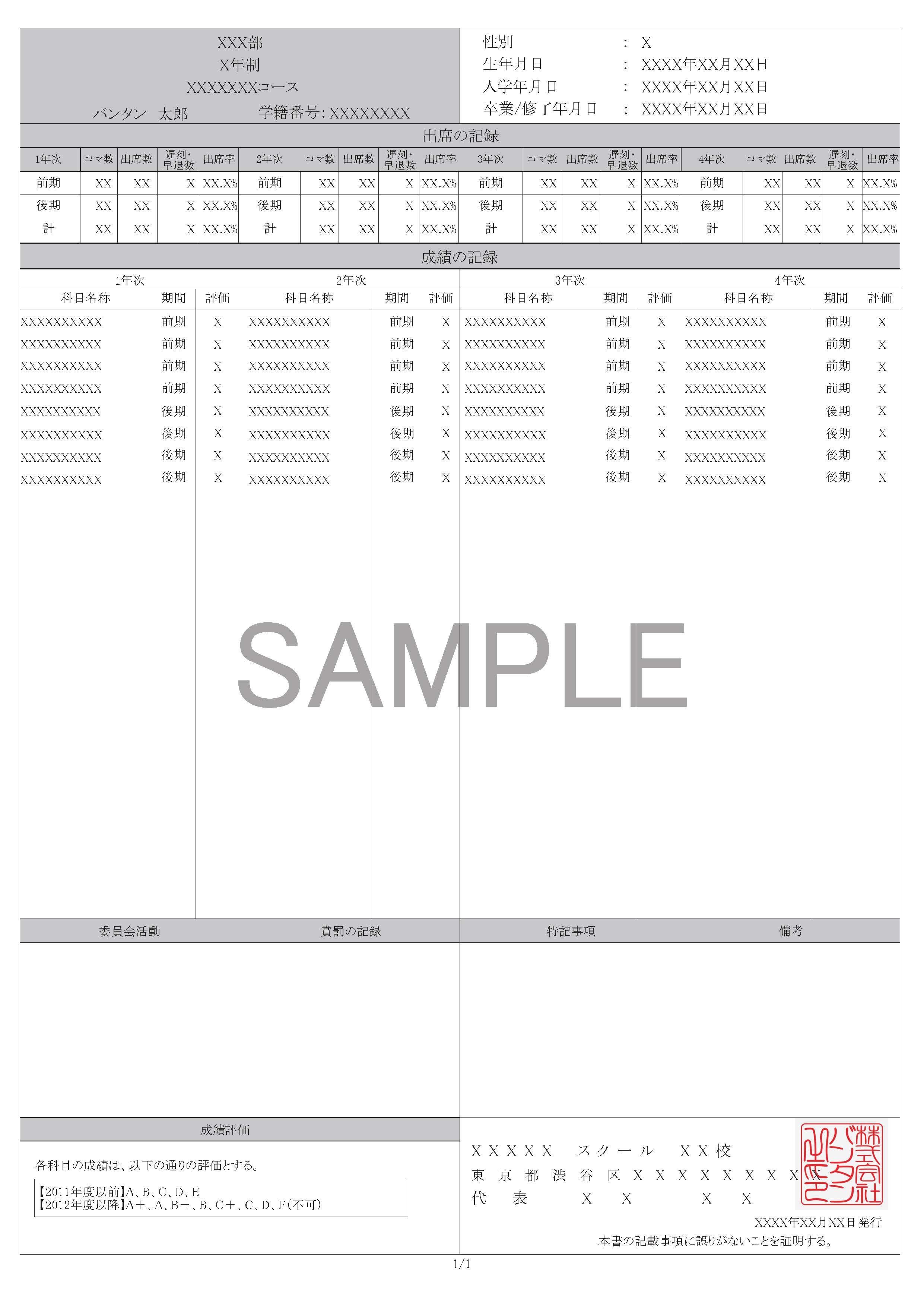 【和文】成績証明書